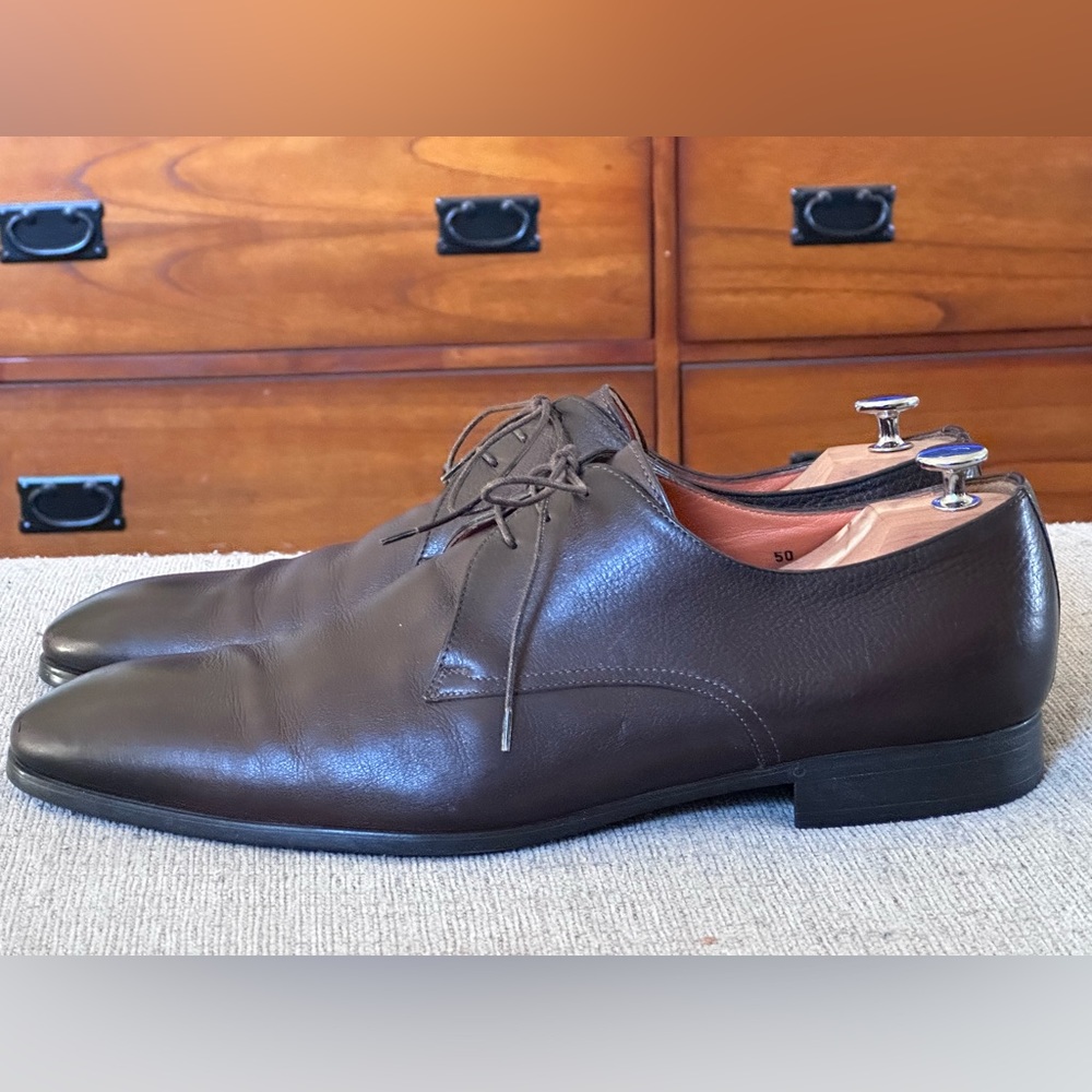 Santoni Plain Toe Brown Leather Men’s Oxford Dress Shoes Size 13 D - Picture 12 of 14